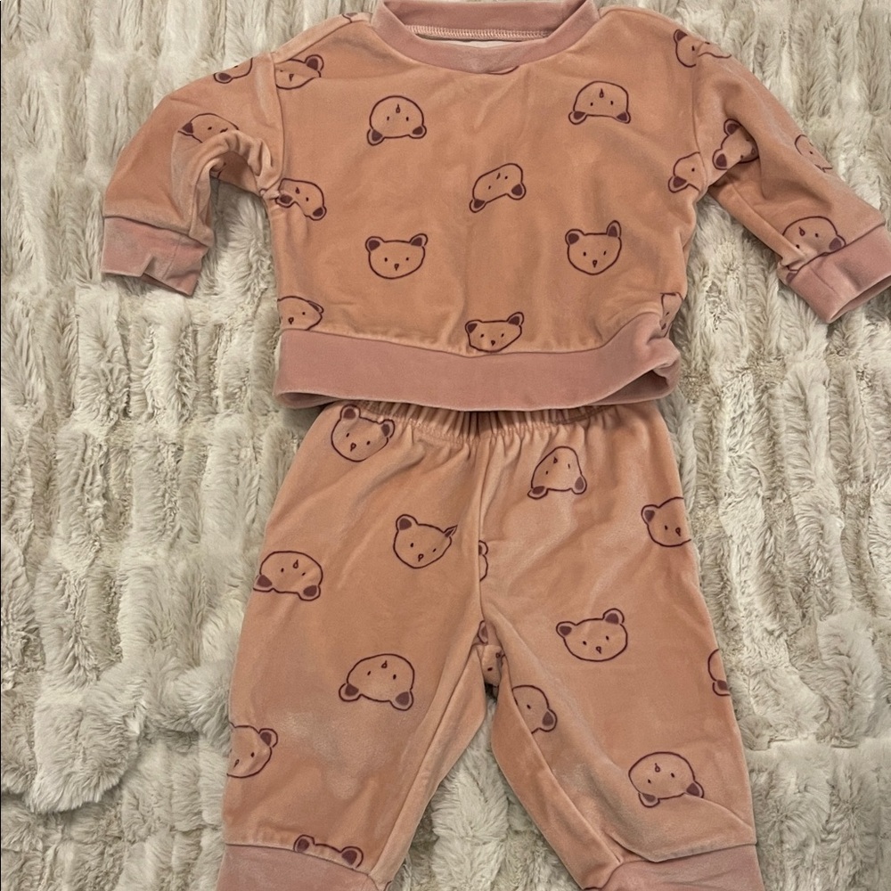 Adorable Bear Print Kids Lounge Set - Pink
